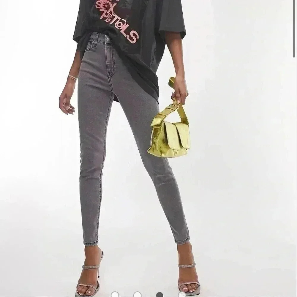 Topshop Jamie Skinny Jeans High Rise Ankle Cropped Dark  Grey Size 26 NWT